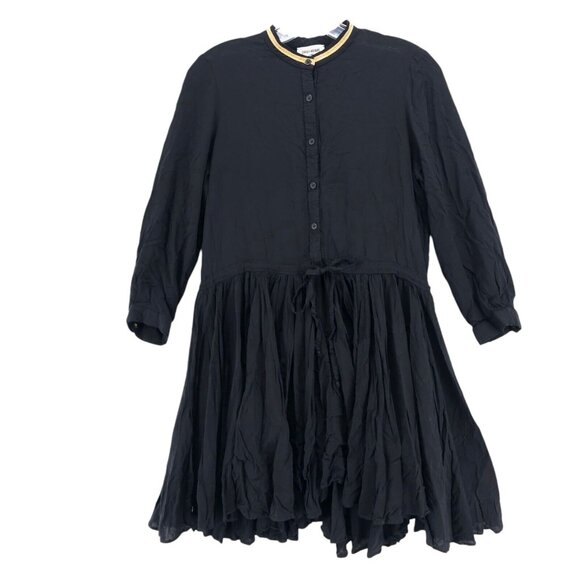 ZADIG & VOLTAIRE Black "Ranil" Mini Dress 3/4 Sleeve Gold Metallic Trim MEDIUM - Picture 1 of 7